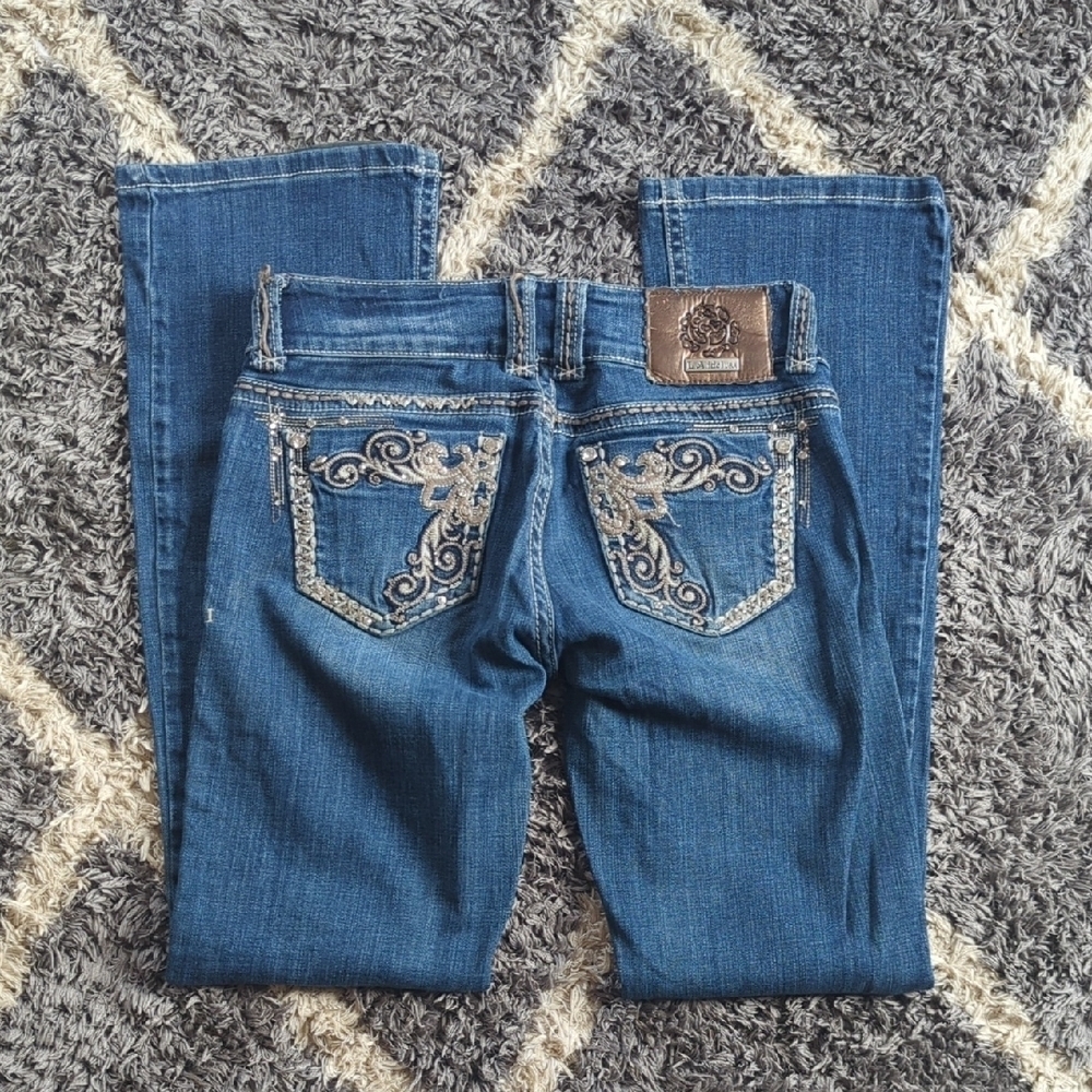 LA Idol Bling Denim Blue Jean W:29 L:34 Stitched Western Boho Size 5